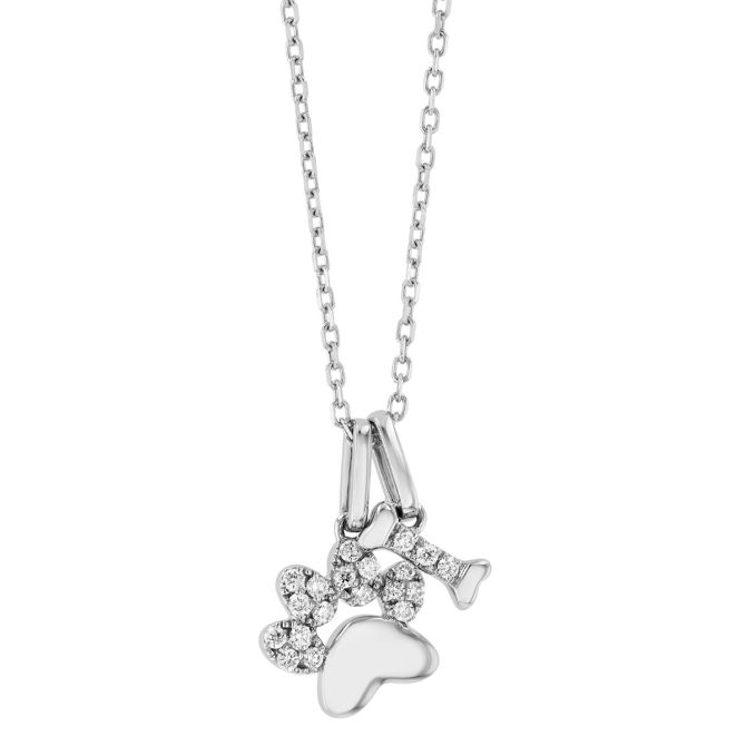 Frederic Sage Diamond Pavé Paw Print & Bone Pendant in White Gold