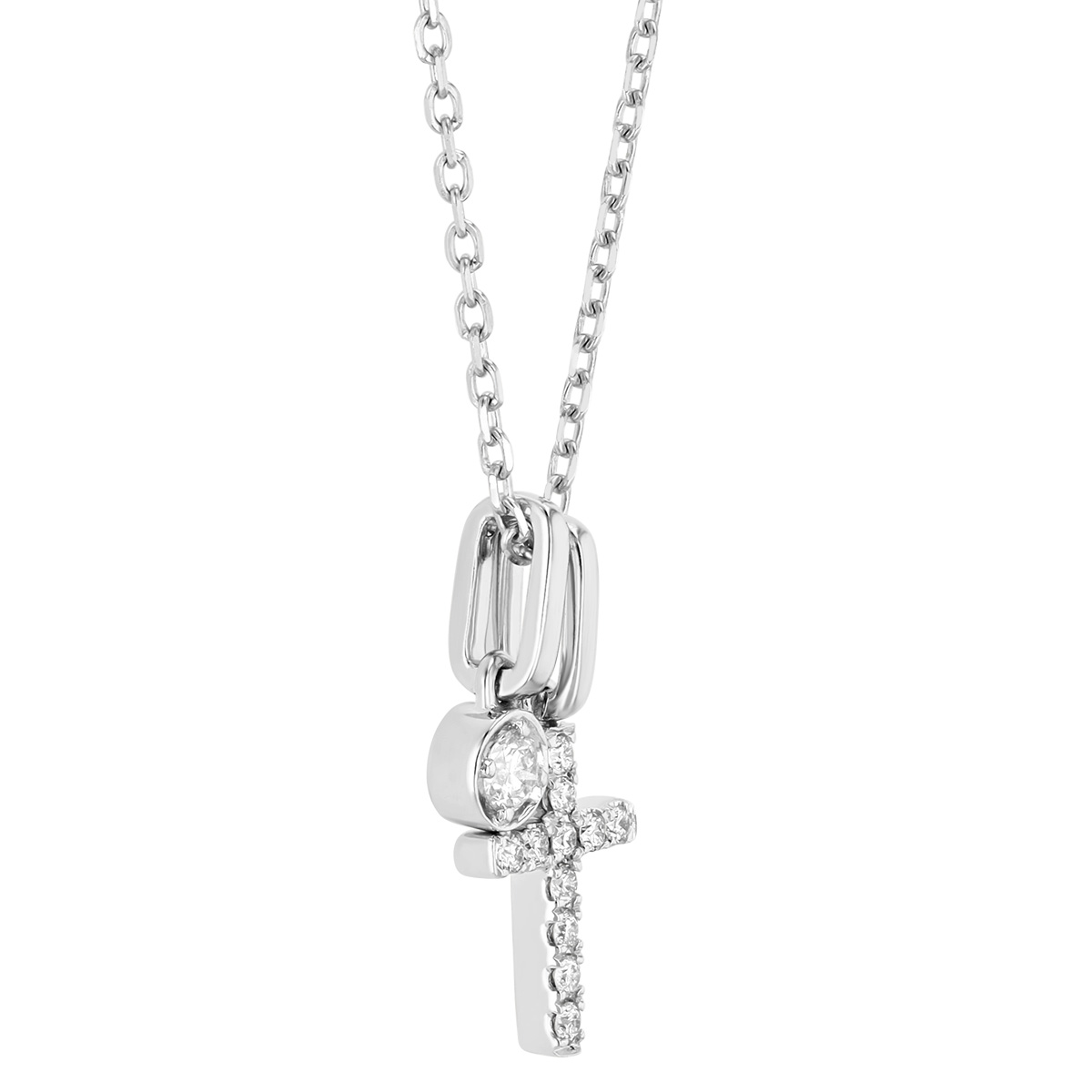 Frederic Sage Diamond Cross & Solitaire Duo Pendant in White Gold, 18
