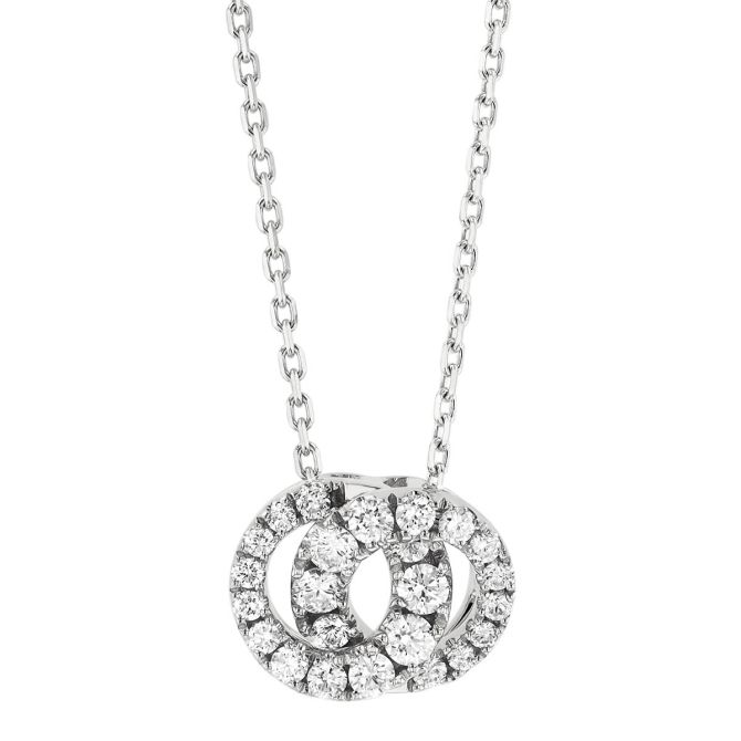 Frederic Sage Diamond Double Interlocking Circle Pendant in White Gold, 18"