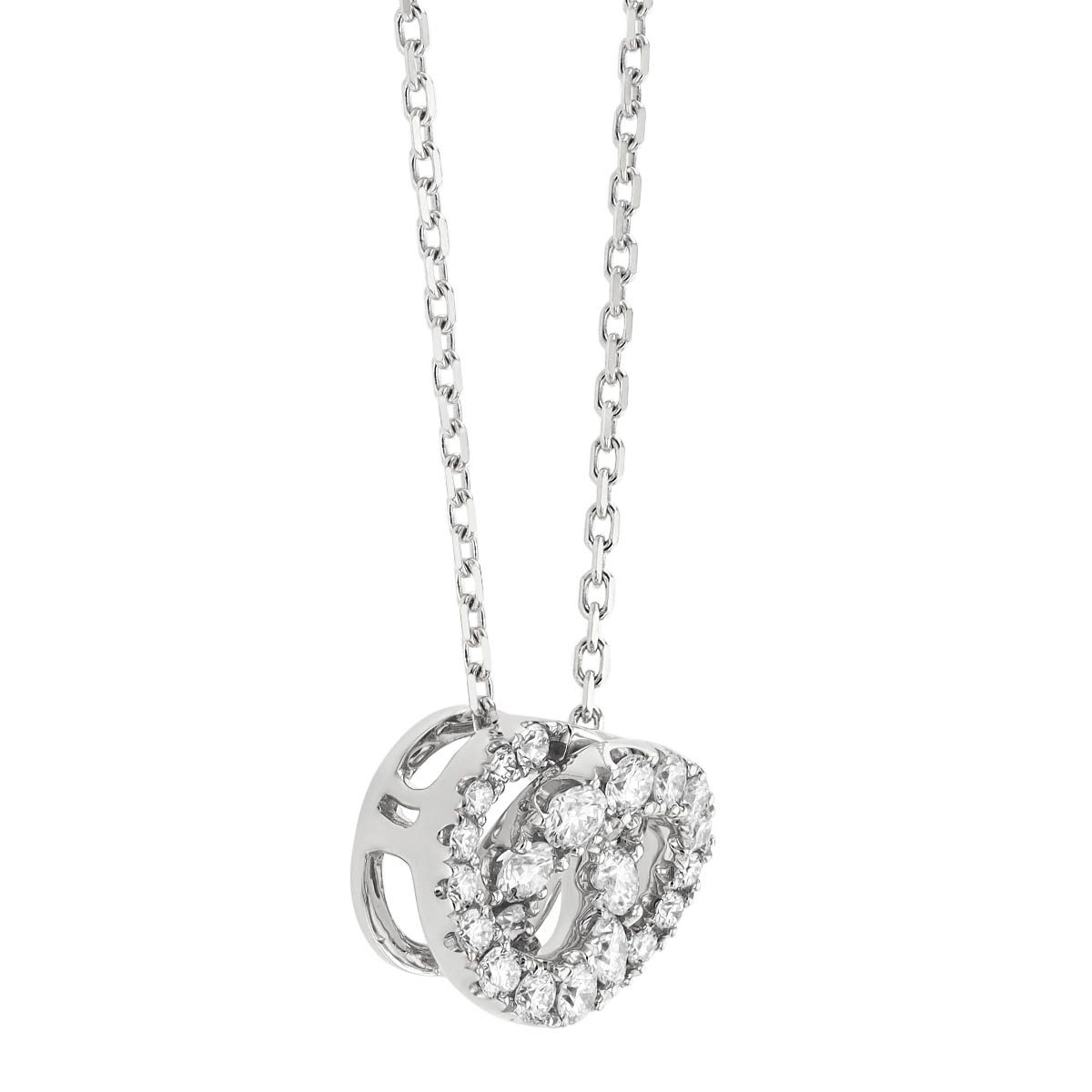Frederic Sage Diamond Double Interlocking Circle Pendant in White Gold, 18