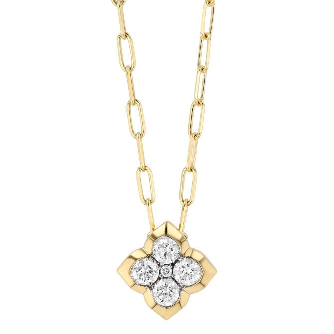 Frederic Sage Diamond Cluster Quarterfoil Pendant in Two Tone, 18"