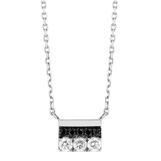 Frederic Sage Black & White Diamond Layered Rectangle Pendant in White Gold, 18"