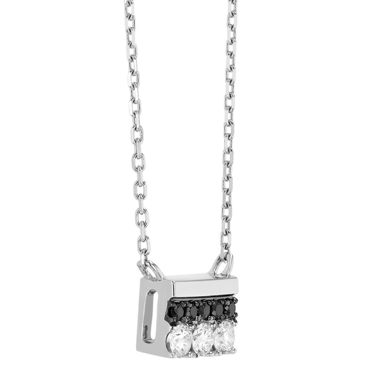 Frederic Sage Black & White Diamond Layered Rectangle Pendant in White Gold, 18