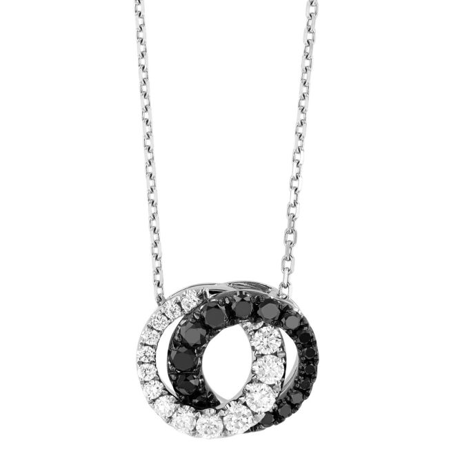 Frederic Sage Black & White Diamond Double Interlocking Circle Pendant in White Gold, 18"