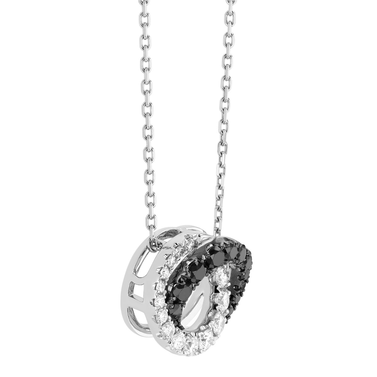 Frederic Sage Black & White Diamond Double Interlocking Circle Pendant in White Gold, 18