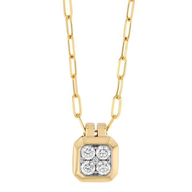 Frederic Sage Diamond Cluster Square Pendant in Two Tone, 18"