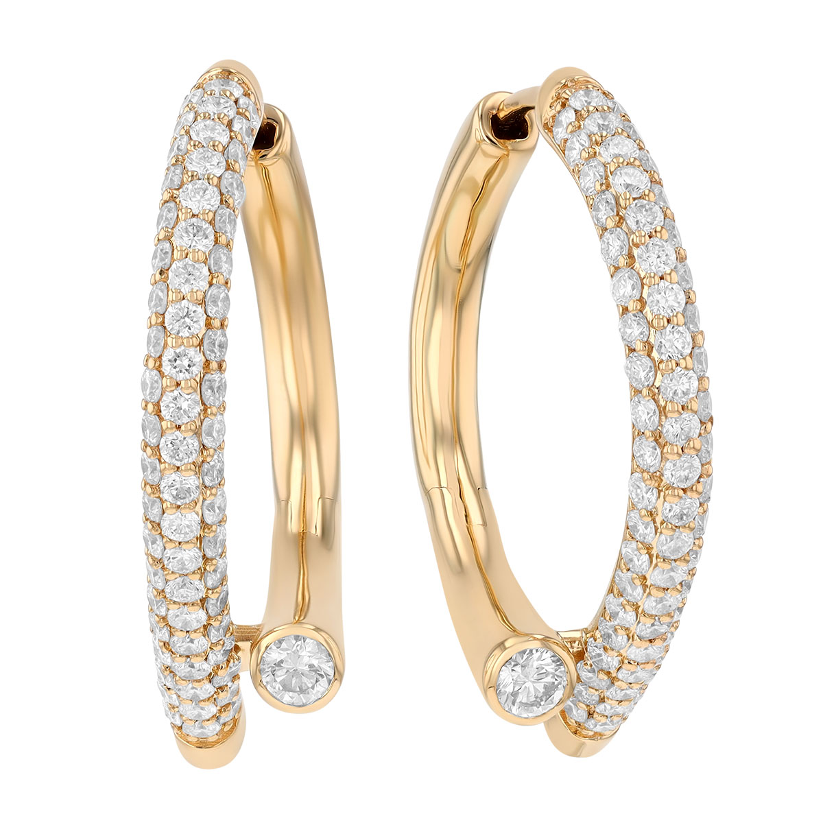 Diamond Pavé Bypass Hoop Earrings in Yellow Gold