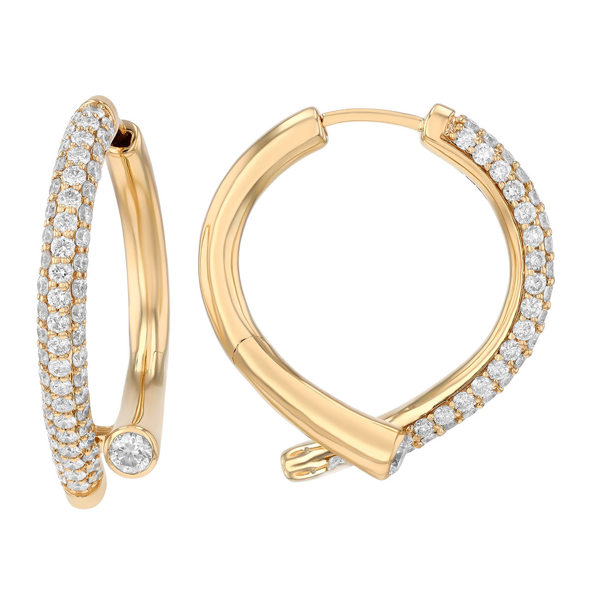 Diamond Pavé Bypass Hoop Earrings in Yellow Gold