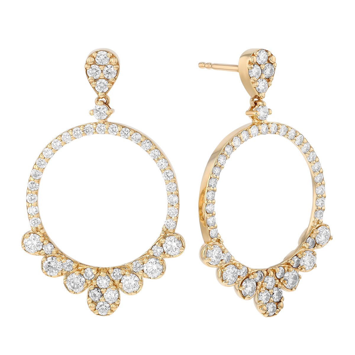 Diamond Cluster & Circle Dangle Earrings in Yellow Gold