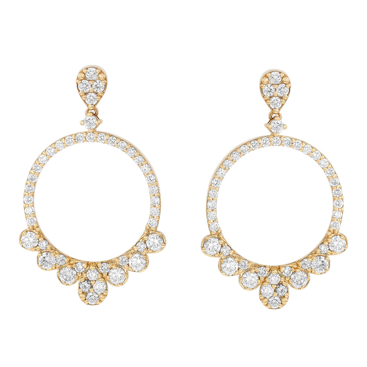 Diamond Cluster & Circle Dangle Earrings in Yellow Gold