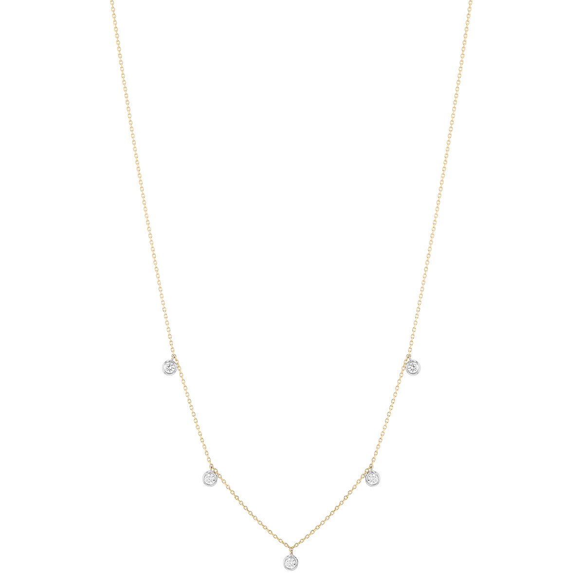 Round Diamond 5 Drop Station Necklace in Two Tone, 18