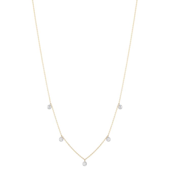 Round Diamond 5 Drop Station Necklace in Two Tone, 18", 0.25 cttw