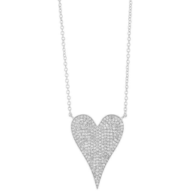 Diamond Pavé Heart Pendant in White Gold, 18"