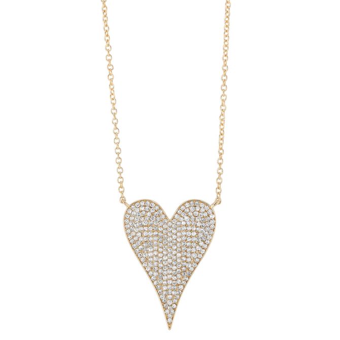 Diamond Pavé Heart Pendant in Yellow Gold, 18"