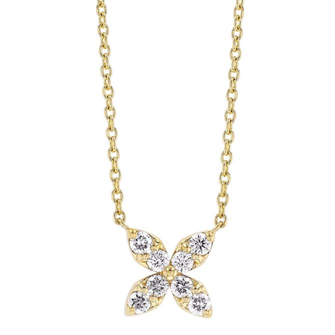 Diamond 4 Petal Flower Pendant in Yellow Gold