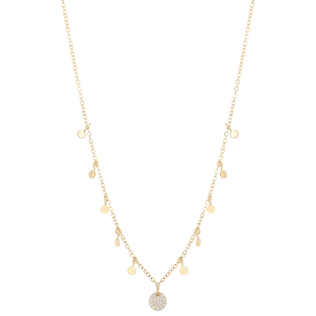 Diamond Pavé & Yellow Gold Dangle Station Necklace in Yellow Gold, 16