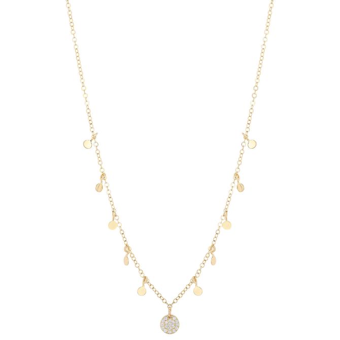 Diamond Pavé & Yellow Gold Dangle Station Necklace in Yellow Gold, 16"