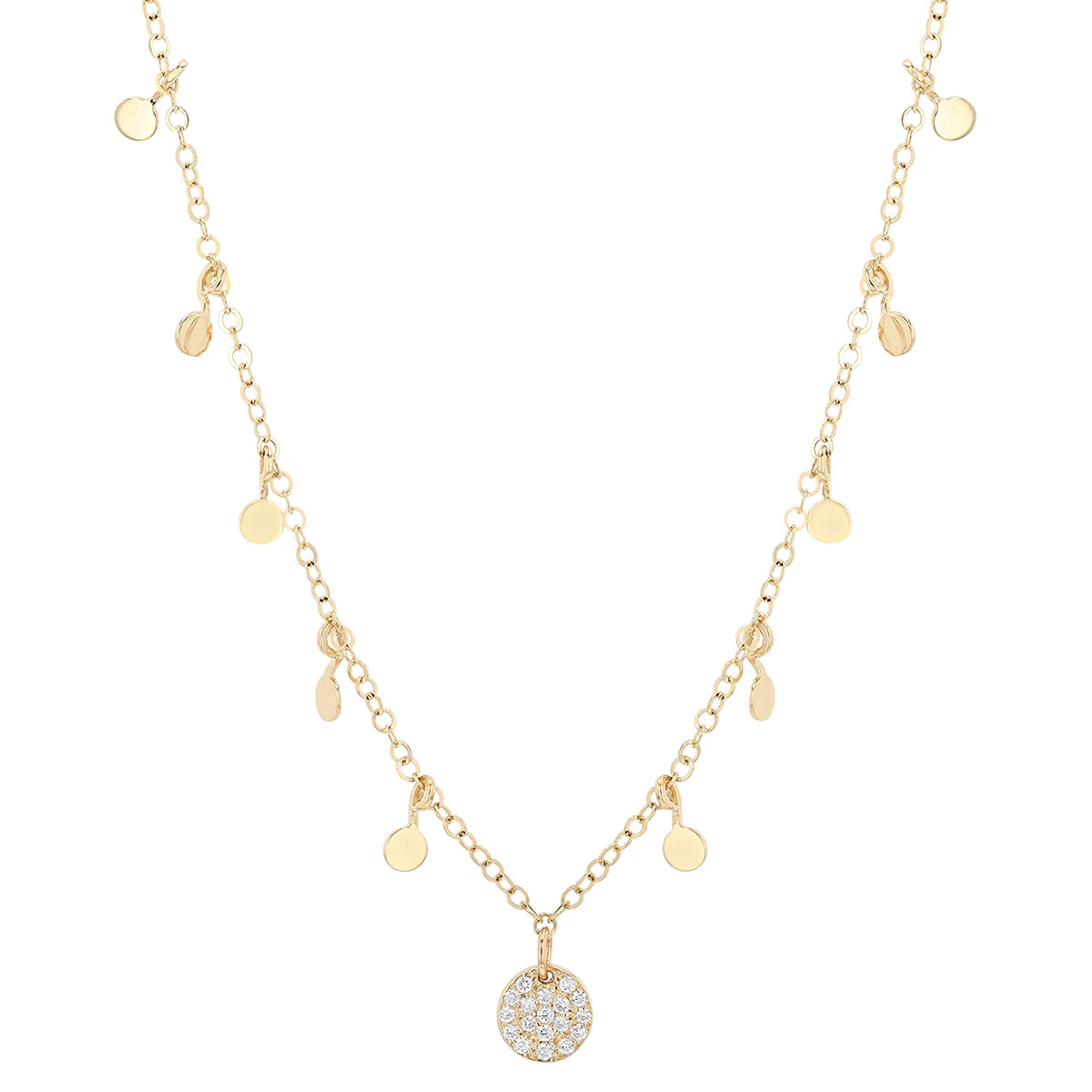 Diamond Pavé & Yellow Gold Dangle Station Necklace in Yellow Gold, 16