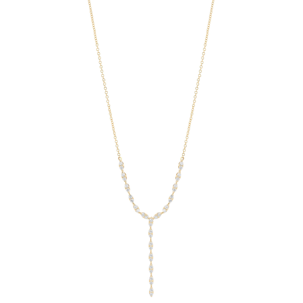 Diamond Scalloped Pattern Lariat Necklace in Yellow Gold, 18
