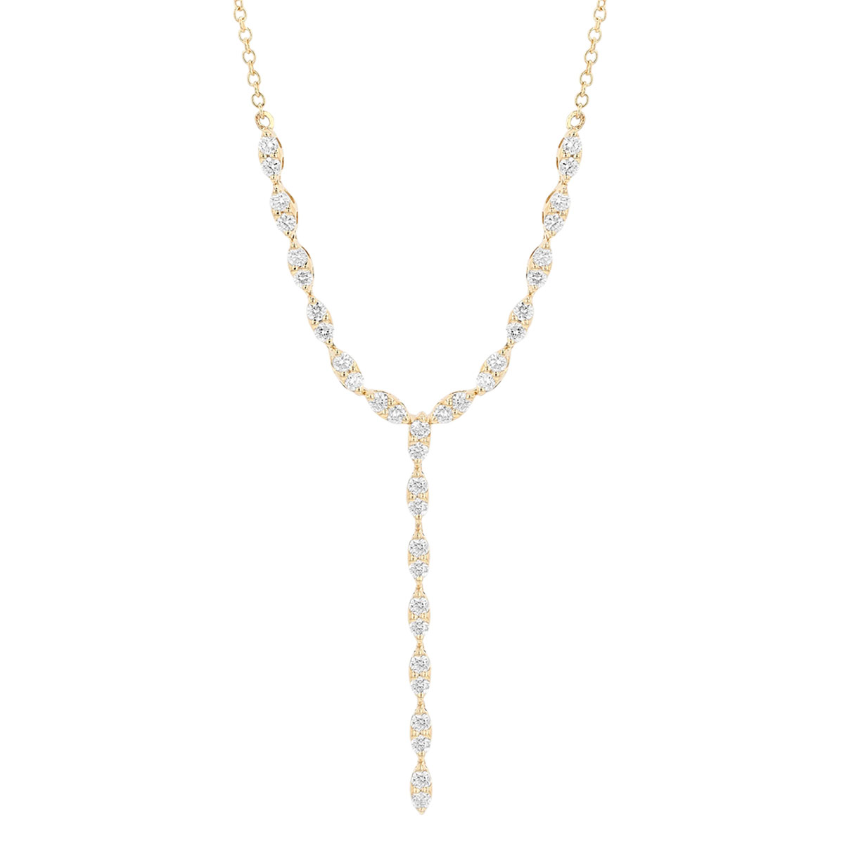 Diamond Scalloped Pattern Lariat Necklace in Yellow Gold, 18