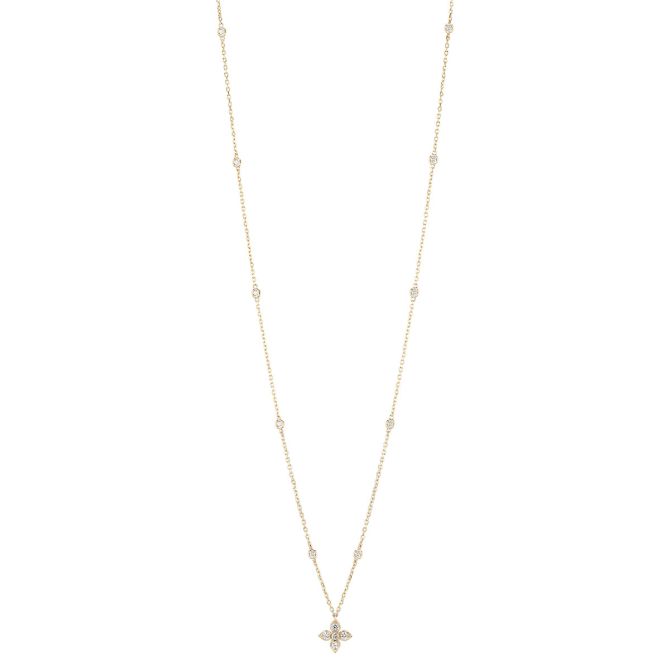 Diamond Flower & Station Necklace in Yellow Gold