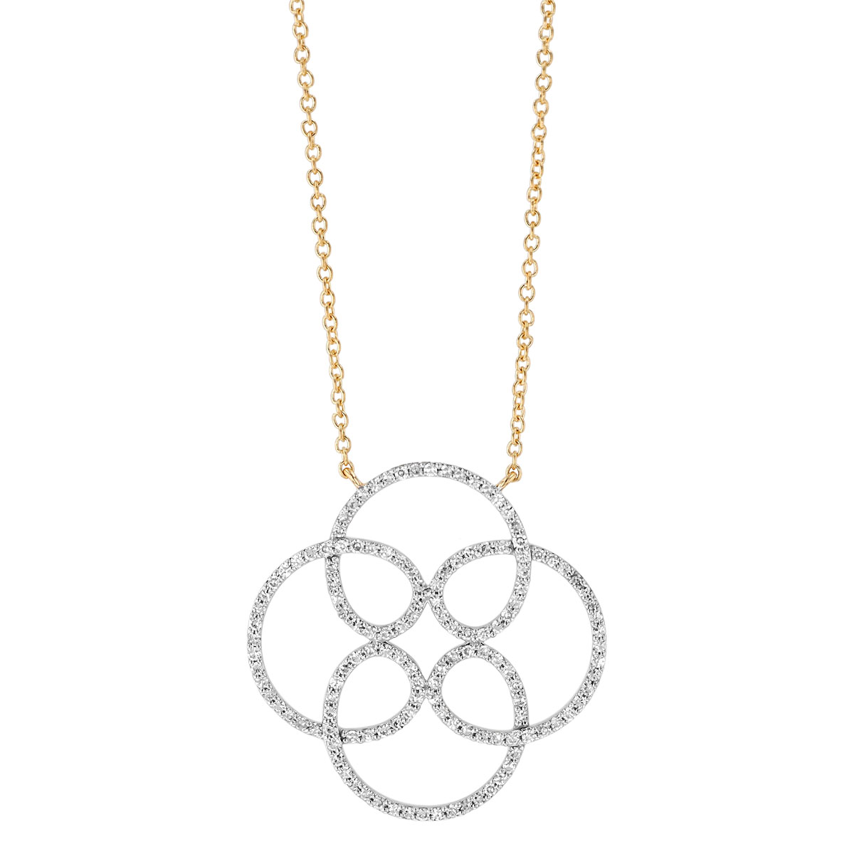 Diamond Quatrefoil Swirl Pendant in Yellow Gold, 18