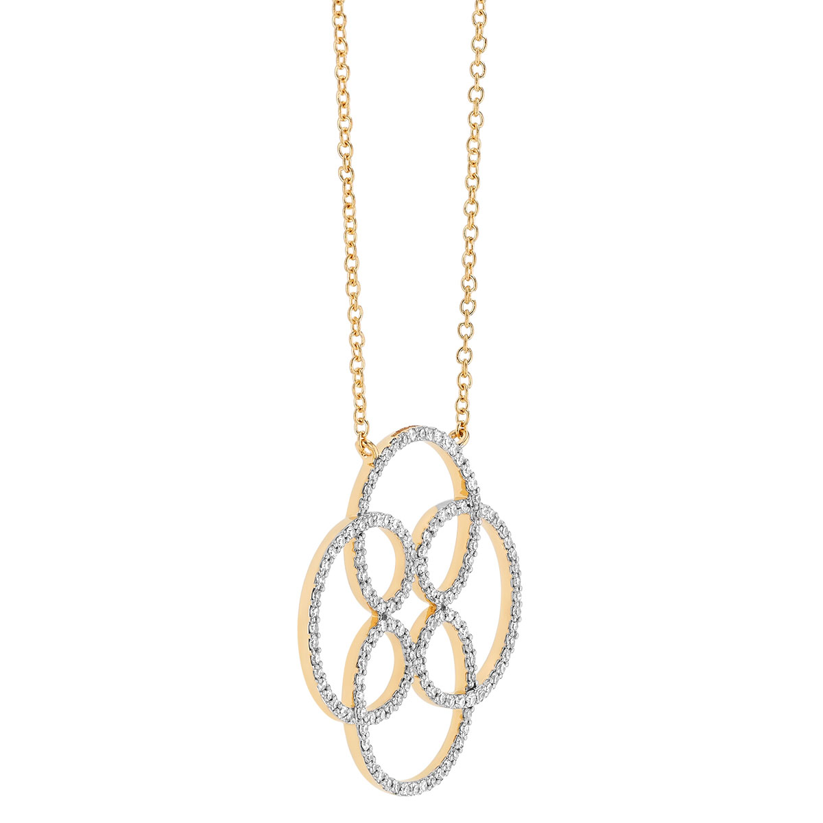 Diamond Quatrefoil Swirl Pendant in Yellow Gold, 18