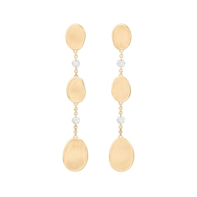 Marco Bicego Lunaria Diamond & Yellow Gold Leaf Station Dangle Earrings