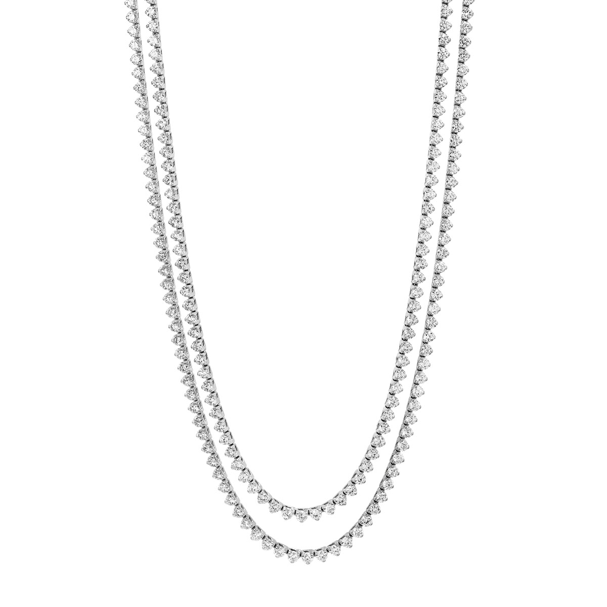 Round Diamond 3 Prong Tennis Necklace in White Gold, 36