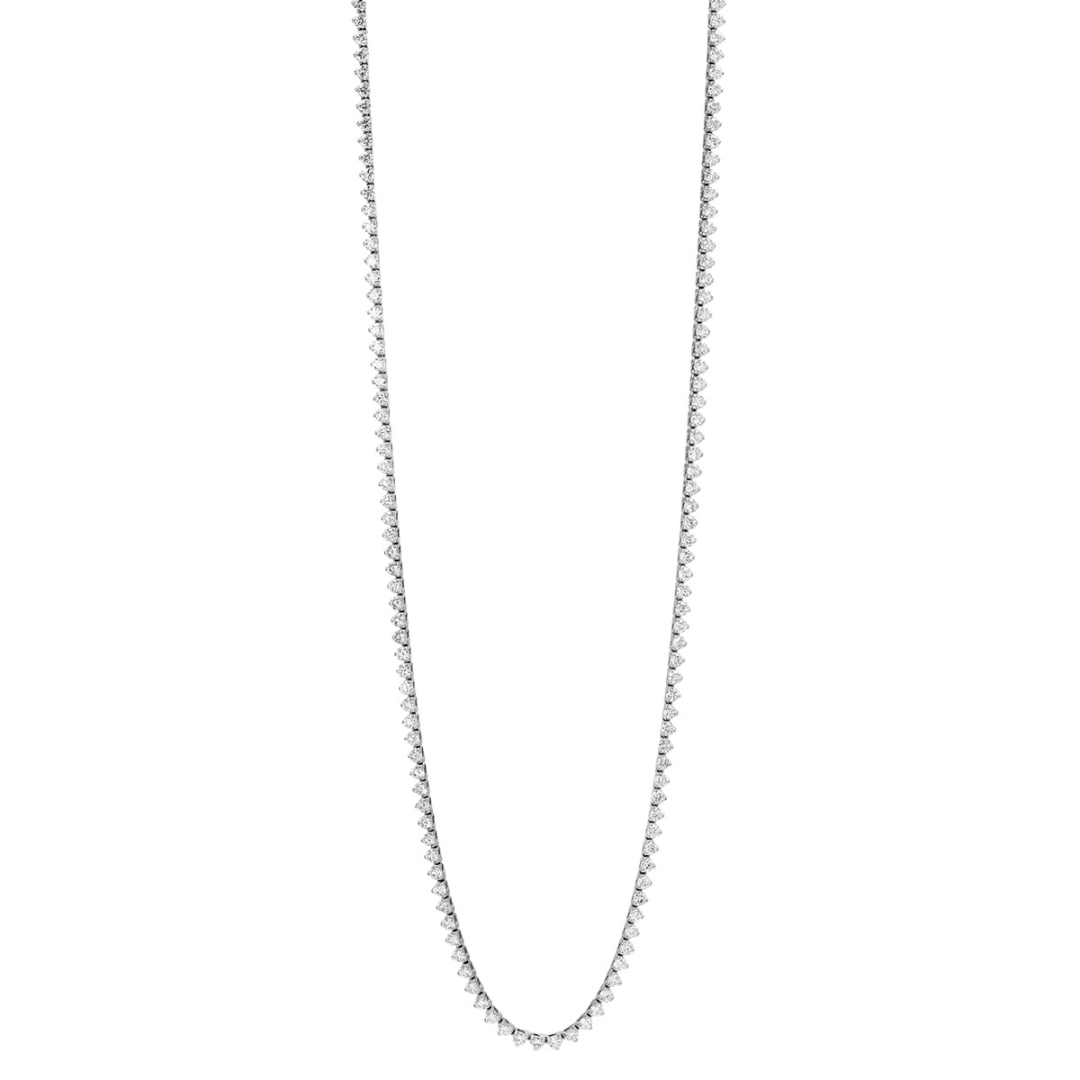 Round Diamond 3 Prong Tennis Necklace in White Gold, 36