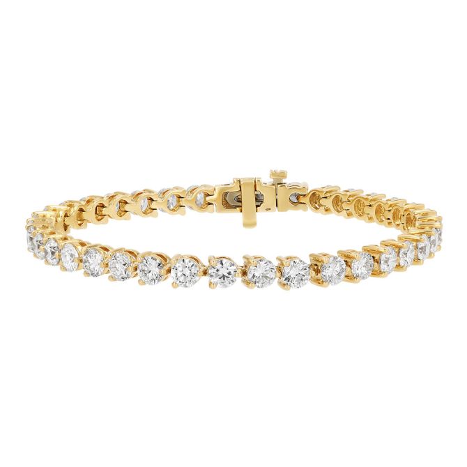 Round Diamond 3 Prong Tennis Bracelet in Yellow Gold, 6.75", 9.18 cttw