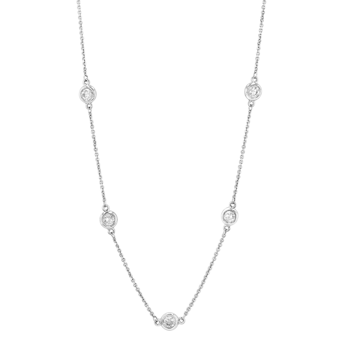 Bezel Set Round Diamond 24 Station Necklace in White Gold, 36