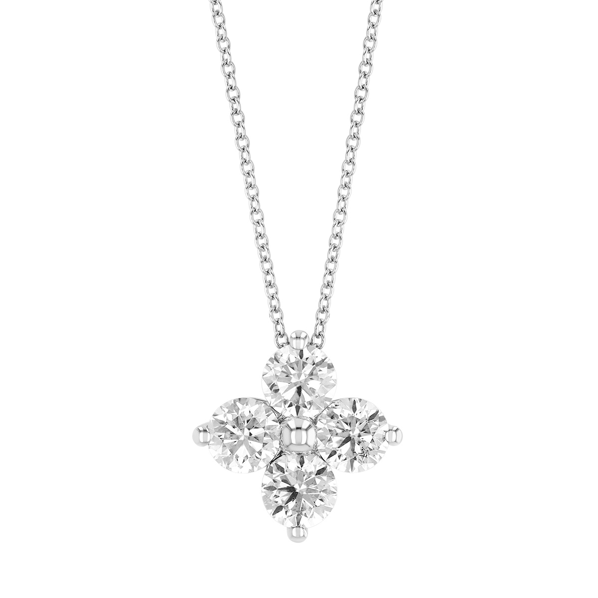 Round Diamond Quartet Pendant in White Gold, 18