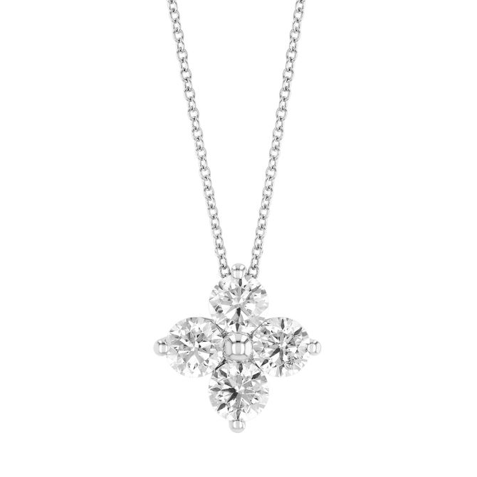 Round Diamond Quartet Pendant in White Gold, 18"