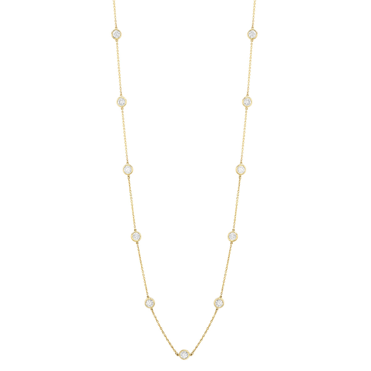 Bezel Set Round Diamond 12 Station Necklace in Yellow Gold, 18