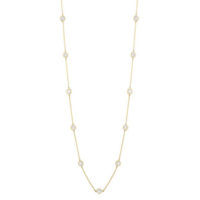 Bezel Set Round Diamond 12 Station Necklace in Yellow Gold, 18", 2.55 cttw