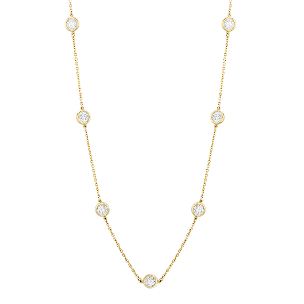 Bezel Set Round Diamond 12 Station Necklace in Yellow Gold, 18