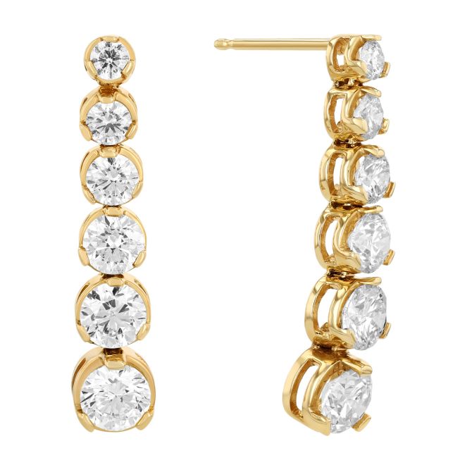 Graduated Diamond Column Drop Earrings in Yellow Gold
