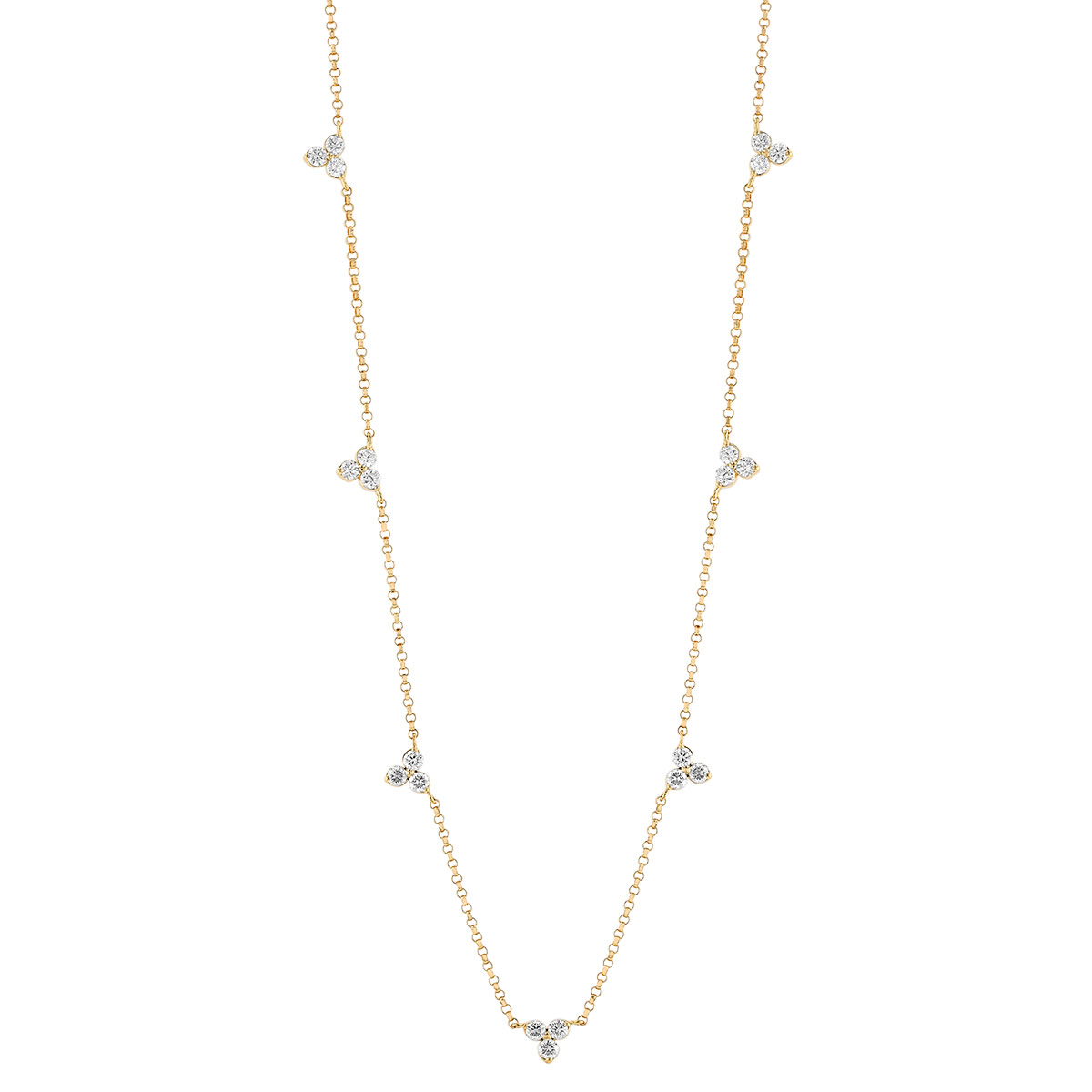 Roberto Coin Love by the Yard Diamond Trio Cluster Station Necklace in Yellow Gold, 18
