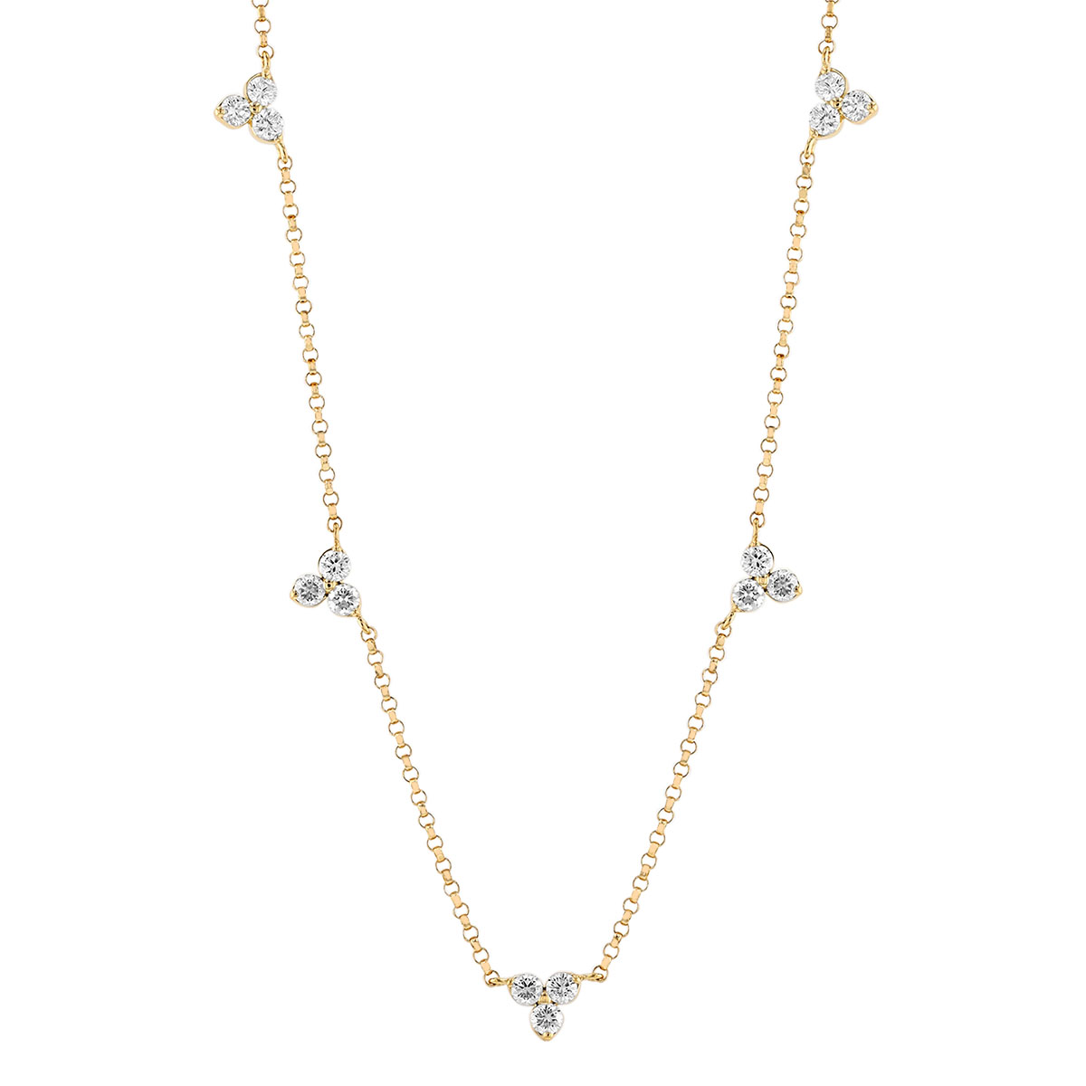 Roberto Coin Love by the Yard Diamond Trio Cluster Station Necklace in Yellow Gold, 18