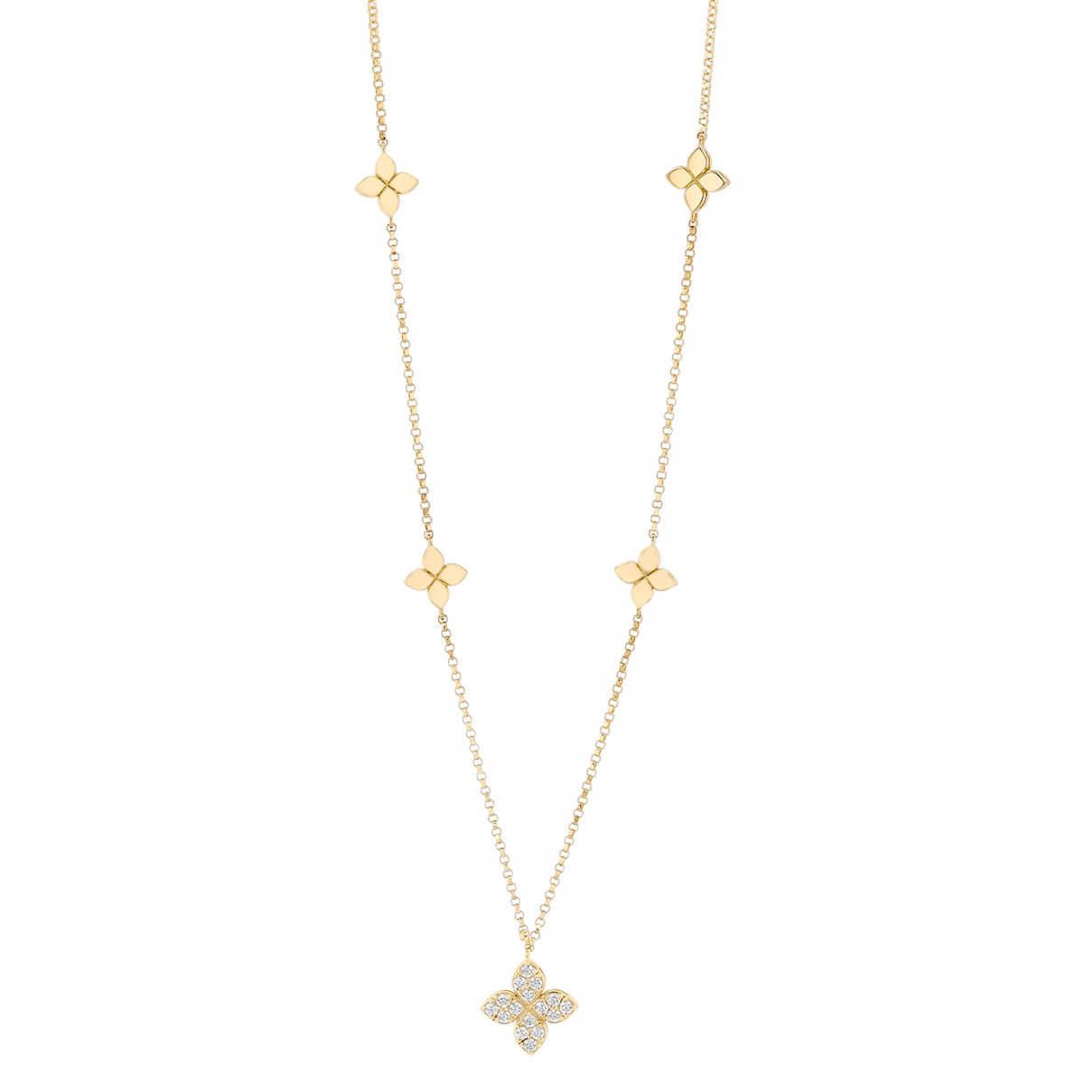 Roberto Coin Love by the Yard Diamond Pave & Yellow Gold Flower Station Necklace, 18