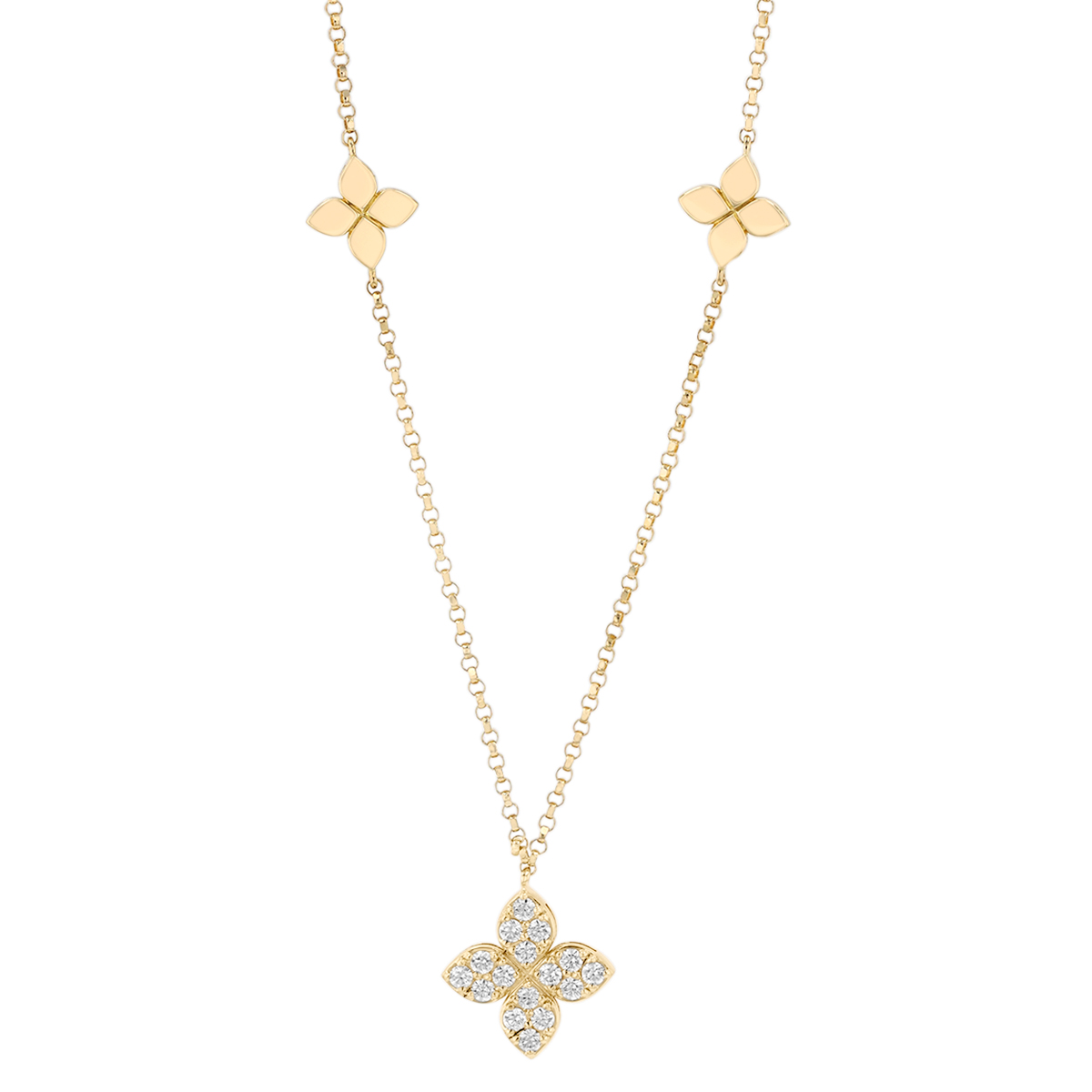 Roberto Coin Love by the Yard Diamond Pave & Yellow Gold Flower Station Necklace, 18
