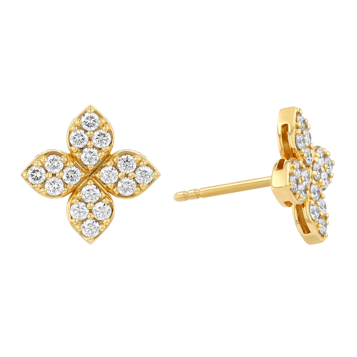 Roberto Coin Love in Verona Diamond Pave Flower Stud Earrings in Yellow Gold