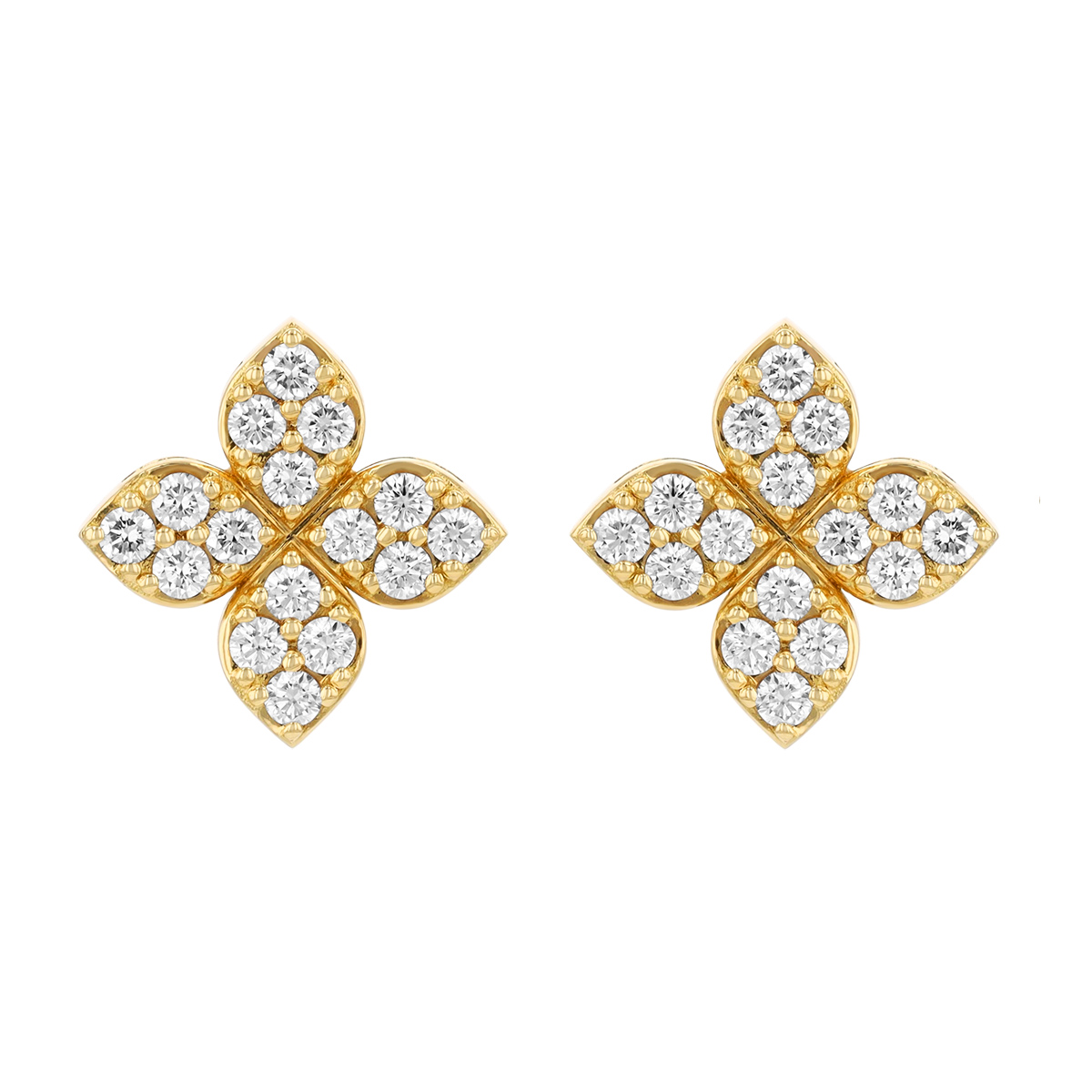 Roberto Coin Love in Verona Diamond Pave Flower Stud Earrings in Yellow Gold