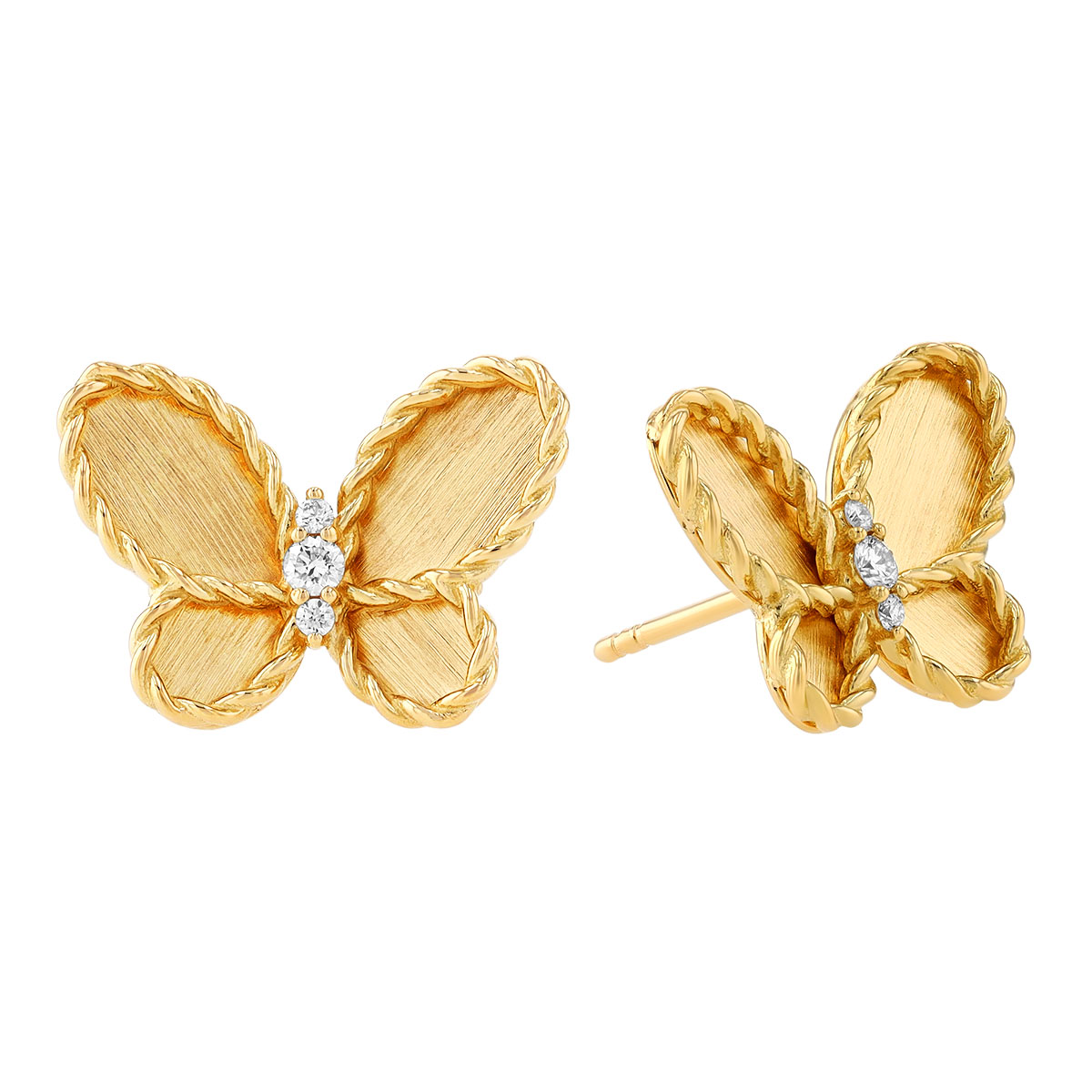 Roberto Coin Yellow Gold Butterfly Stud Earrings with Dainty Diamonds