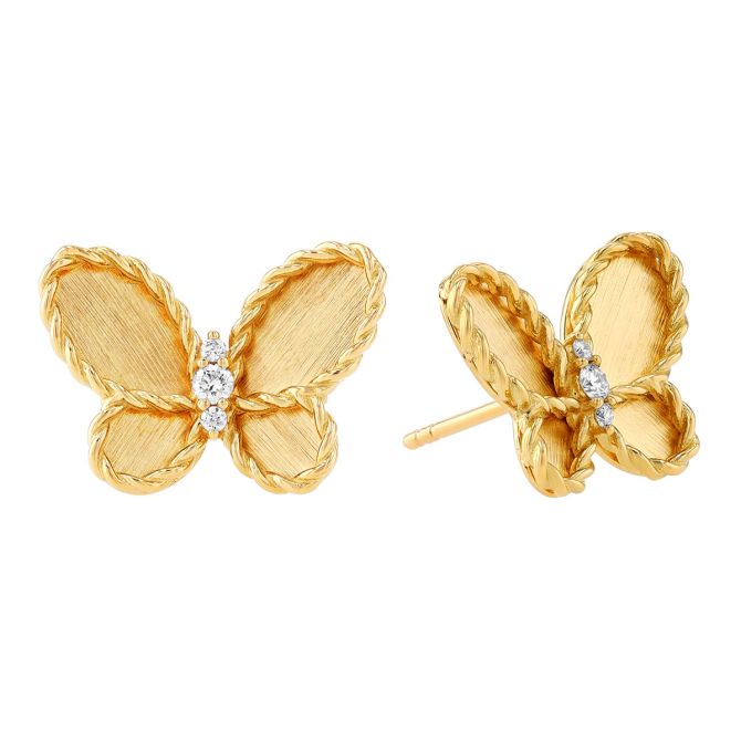 Roberto Coin Yellow Gold Butterfly Stud Earrings with Dainty Diamonds