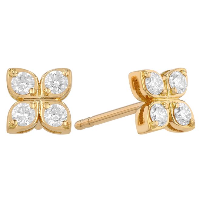Roberto Coin Love in Verona Dainty Diamond Quartet Flower Stud Earrings in Yellow Gold