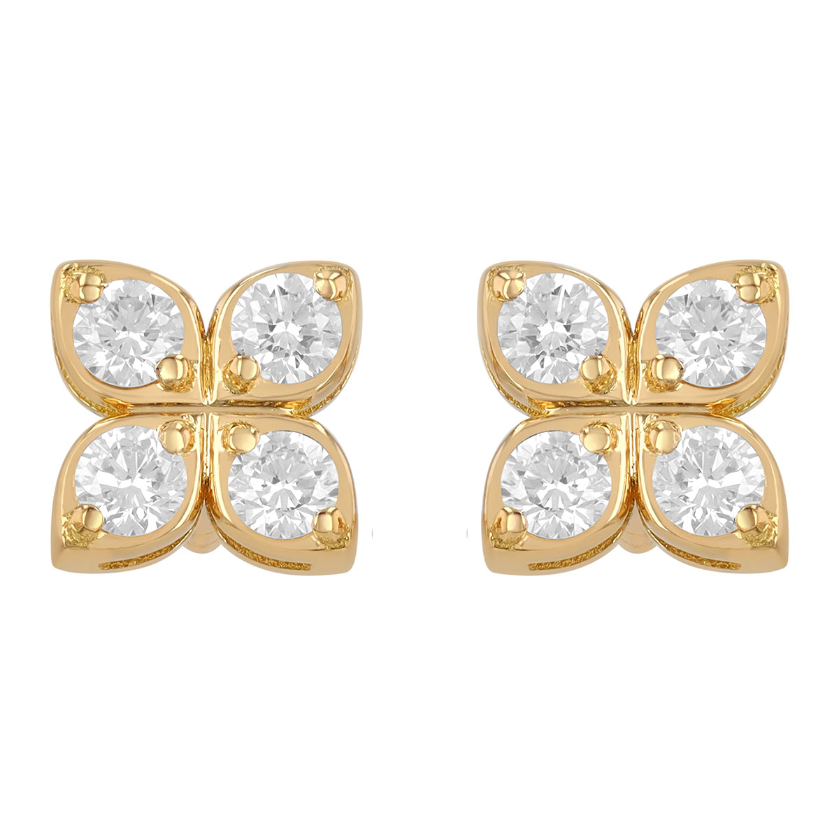 Roberto Coin Love in Verona Dainty Diamond Quartet Flower Stud Earrings in Yellow Gold