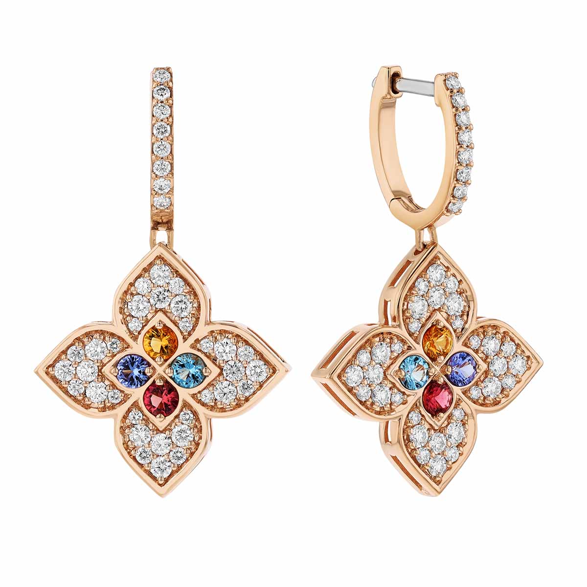 Roberto Coin Venetian Princess Carnival Multiple Gemstone Flower Dangle Earrings in Rose Gold