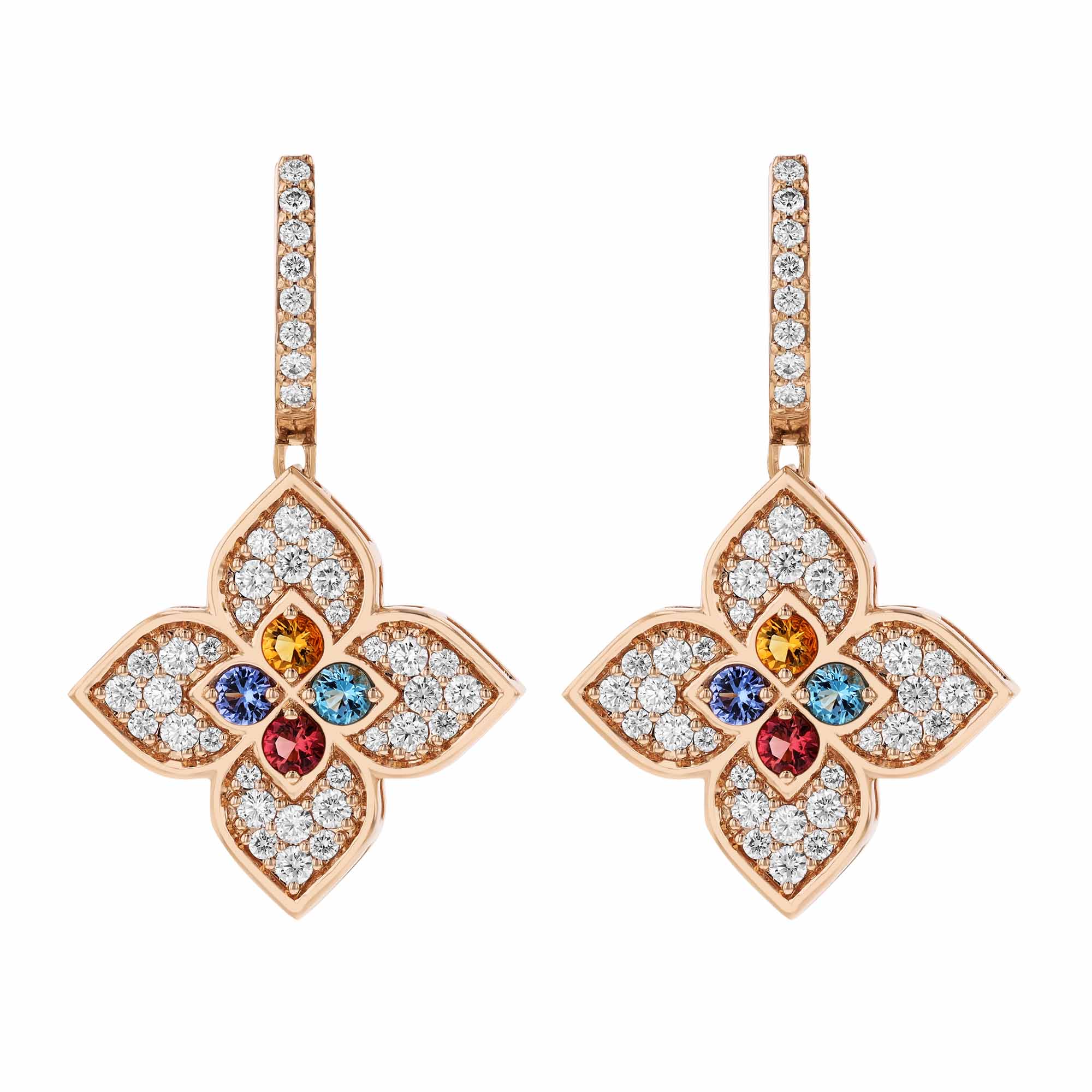 Roberto Coin Venetian Princess Carnival Multiple Gemstone Flower Dangle Earrings in Rose Gold
